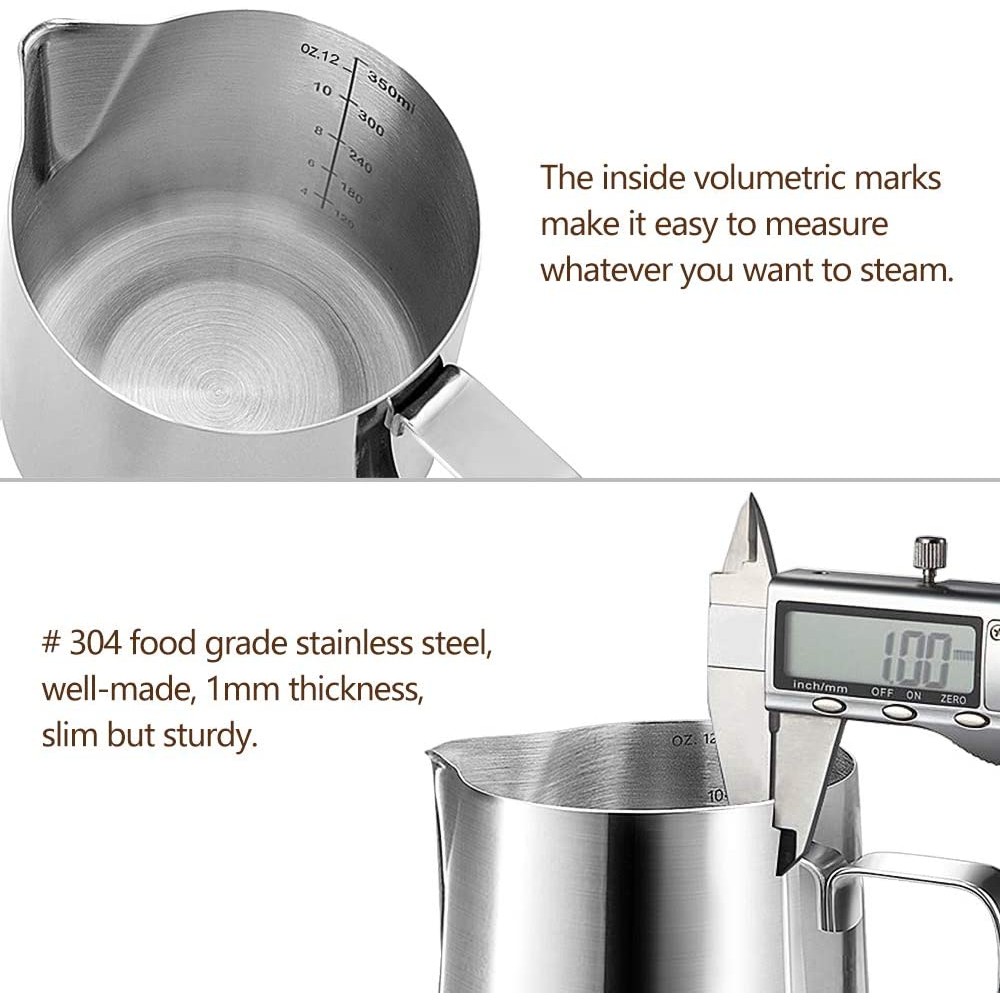 HOOMIL Milk Frothing Jug 350ml/600ml/900ml (12oz/20oz/32oz) Stainless